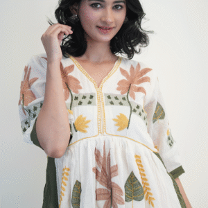 BeBodhii Women V-Neck Embroidered Knee/Mid Thigh Length Cotton Dress