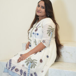 BeBodhii Women Embroidered Tropical Breeze White Cotton Dress