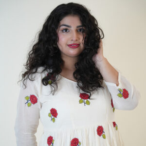 BeBodhii Women Embroidered Rose Blossom White Cotton Dress